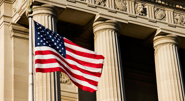 Building with American Flag