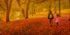 travelers walking through fall foliage